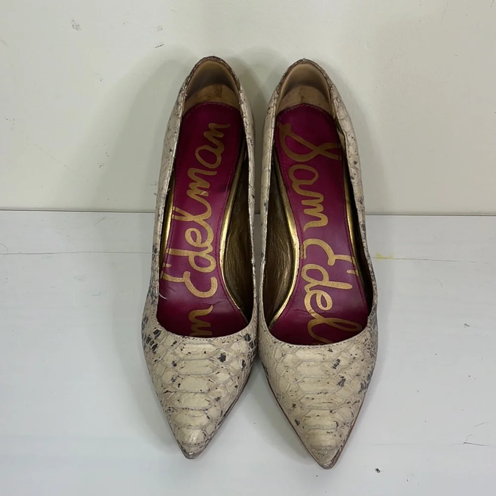 Sam Edelman Celia Snakeskin Pointed Toe High Heeled Stilettos Size 8